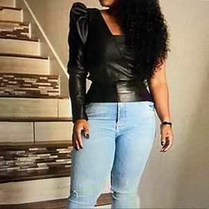 Faux Leather One Puff Shoulder Top